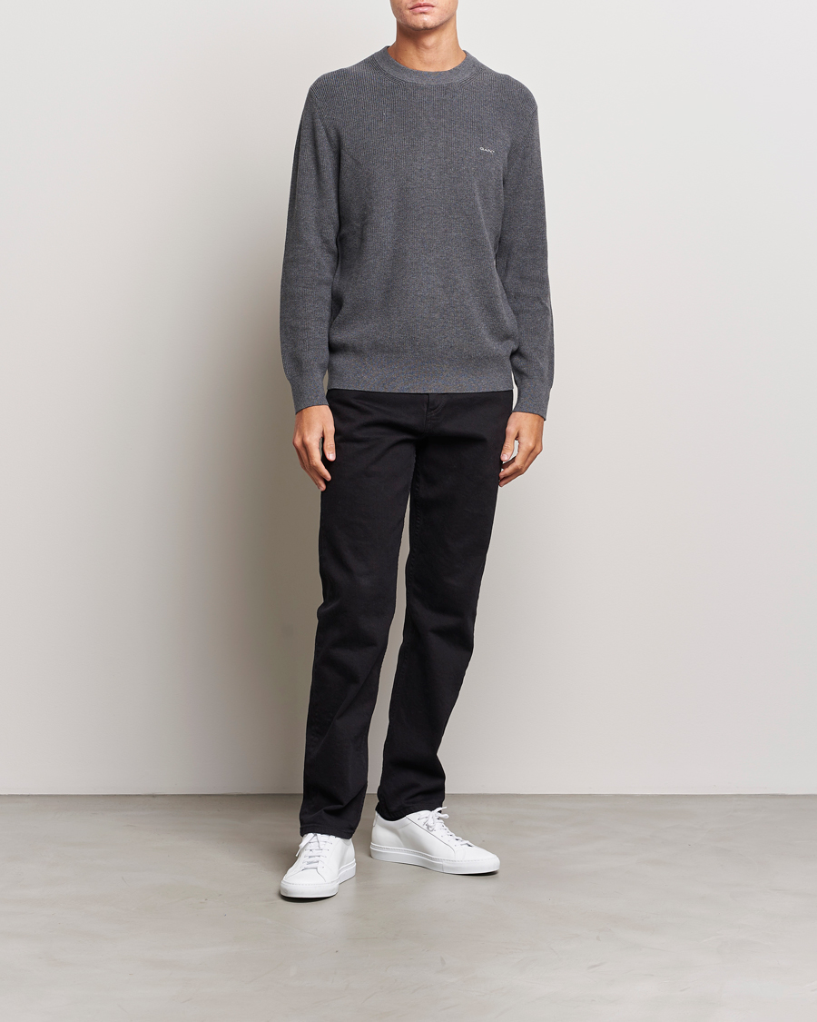 Uomini | Maglieria | GANT | Cotton/Wool Rib Knitted Crew Neck Antrachite Melange