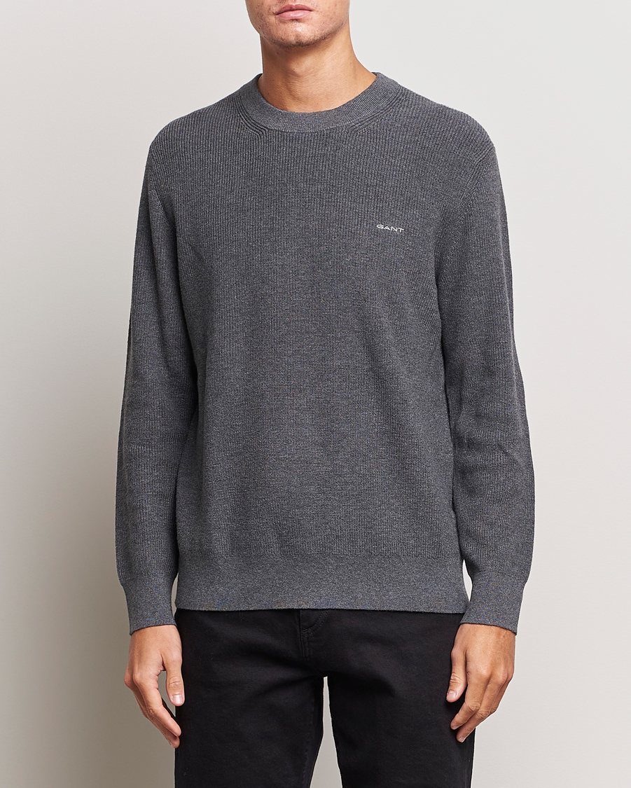 Uomini | Maglieria | GANT | Cotton/Wool Rib Knitted Crew Neck Antrachite Melange