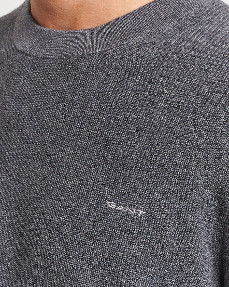 Uomini | Maglieria | GANT | Cotton/Wool Rib Knitted Crew Neck Antrachite Melange