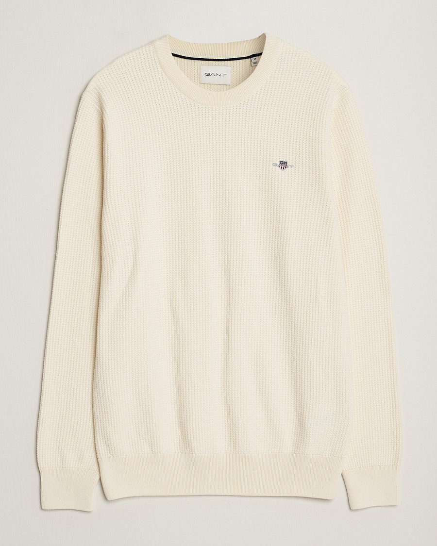 Uomini | Maglieria | GANT | Cotton Micro Textured Crew Neck Cream