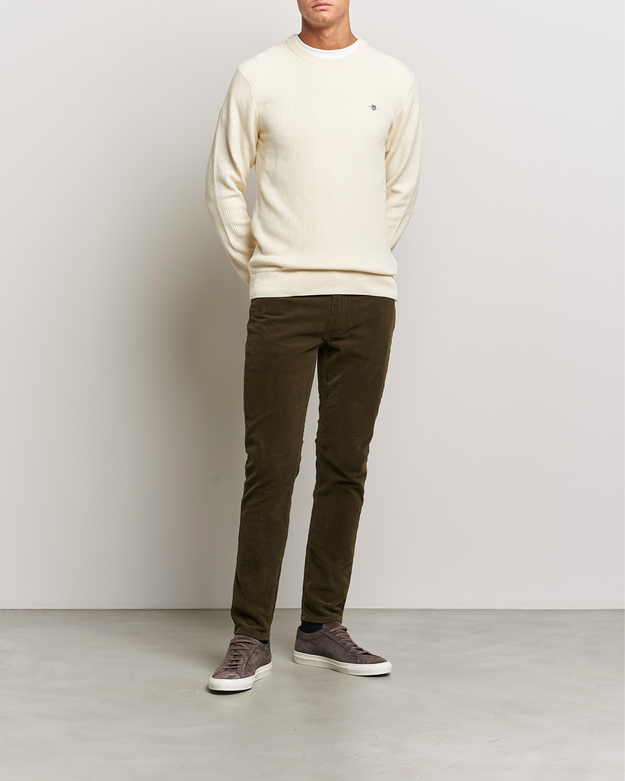 Uomini | Maglieria | GANT | Cotton Micro Textured Crew Neck Cream