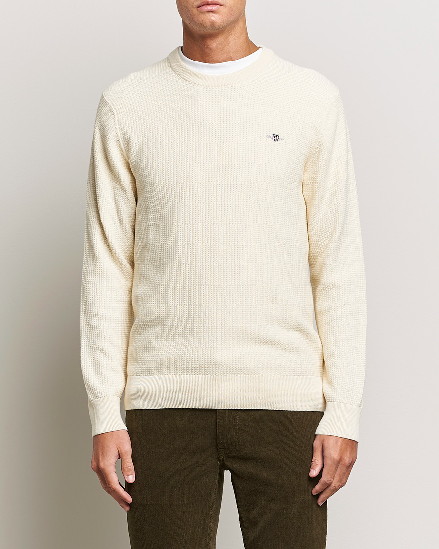 Uomini | Maglieria | GANT | Cotton Micro Textured Crew Neck Cream