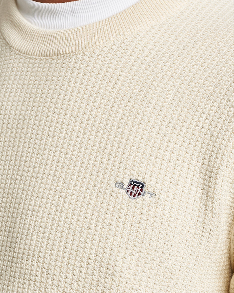 Uomini | Maglieria | GANT | Cotton Micro Textured Crew Neck Cream