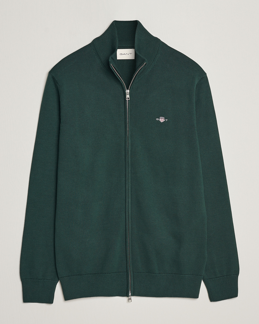 Uomini | Maglieria | GANT | Cotton Full Zip Tartan Green