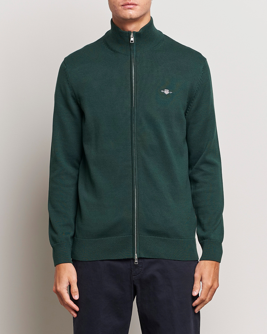 Uomini | Maglieria | GANT | Cotton Full Zip Tartan Green