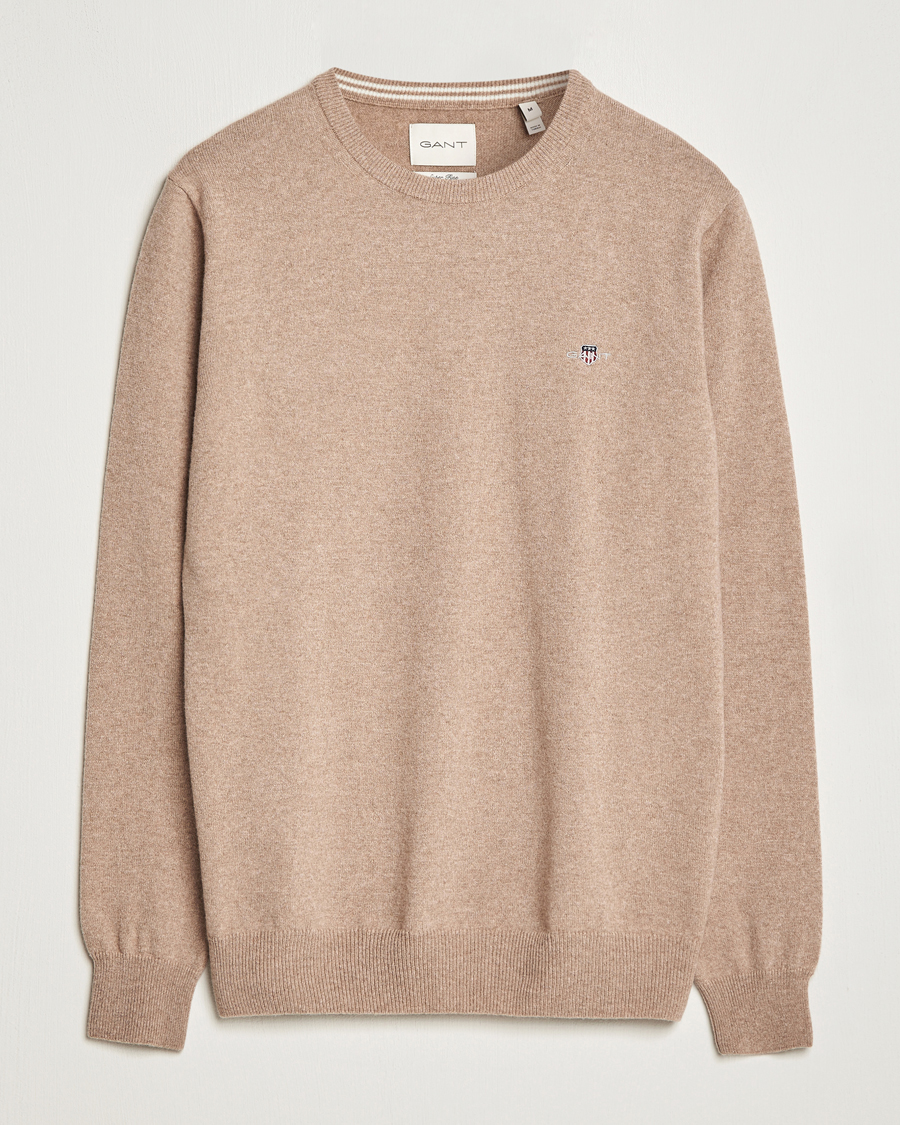 Uomini | Maglieria | GANT | Lambswool Crew Neck Pullover Dark Sand