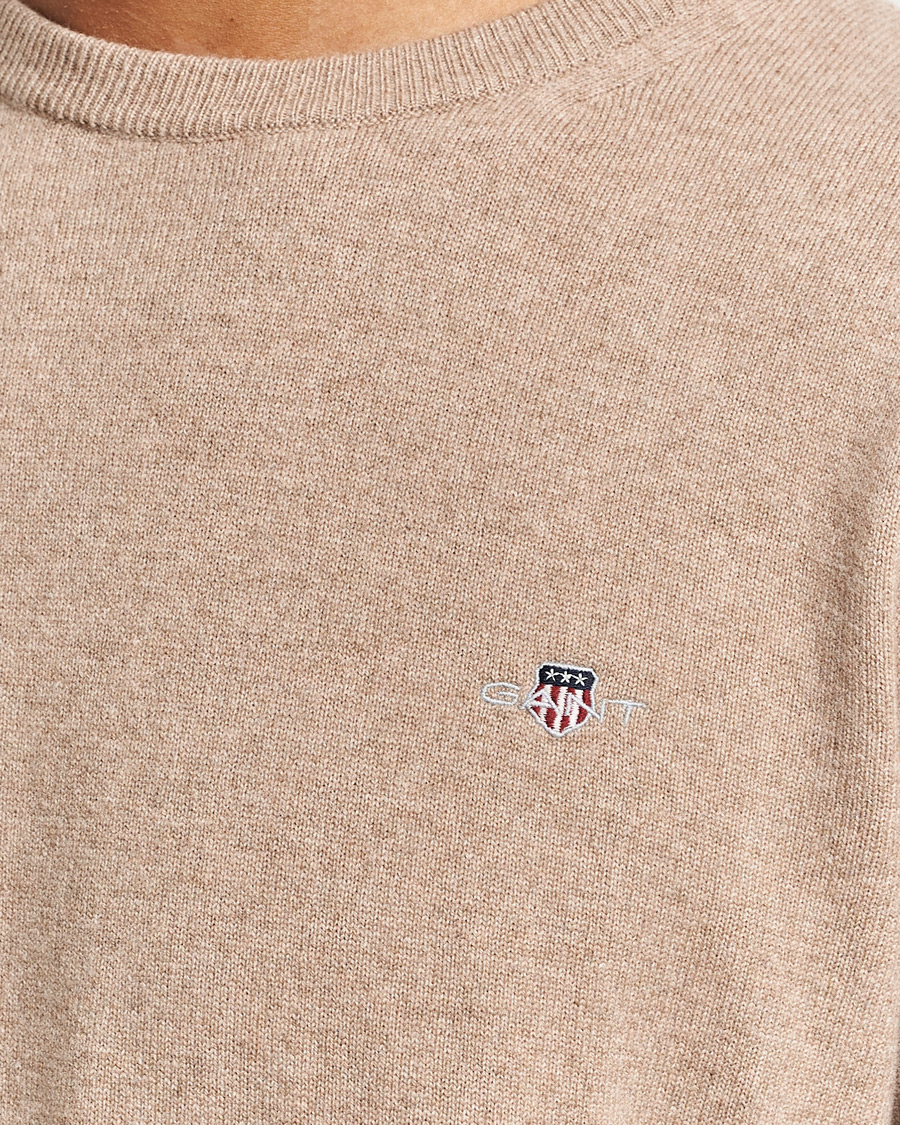 Uomini | Maglieria | GANT | Lambswool Crew Neck Pullover Dark Sand