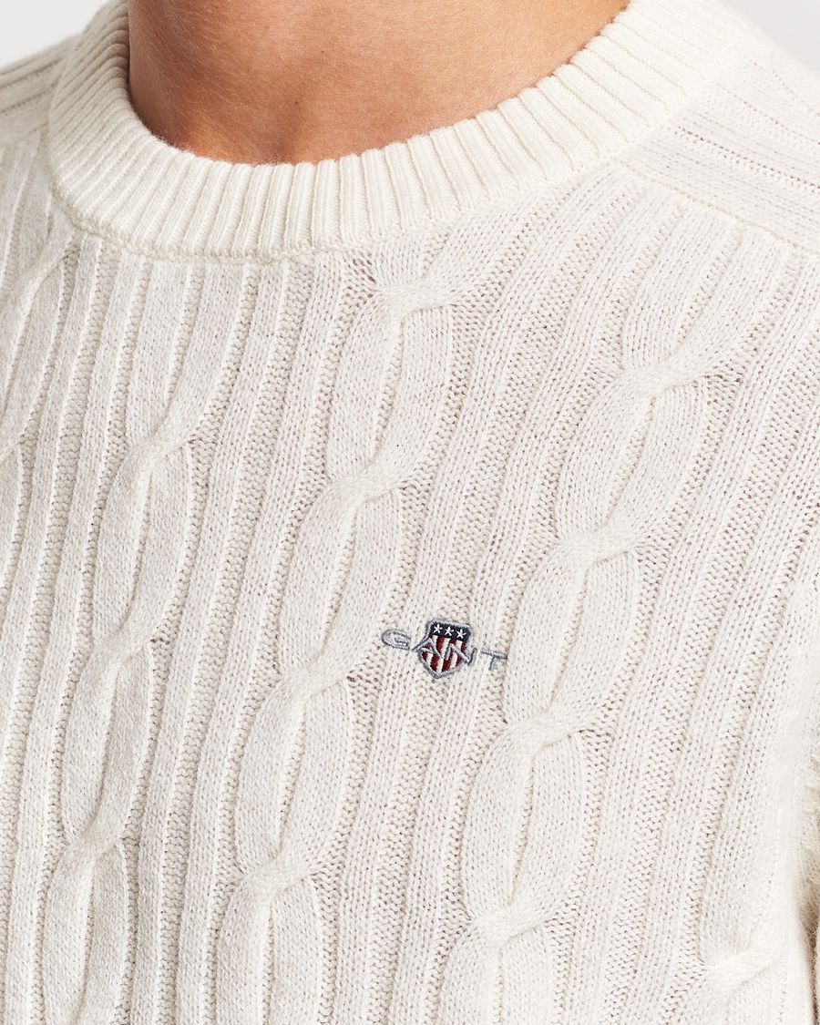 Uomini | Maglieria | GANT | Lambswool Cable Crew Neck Pullover Cream
