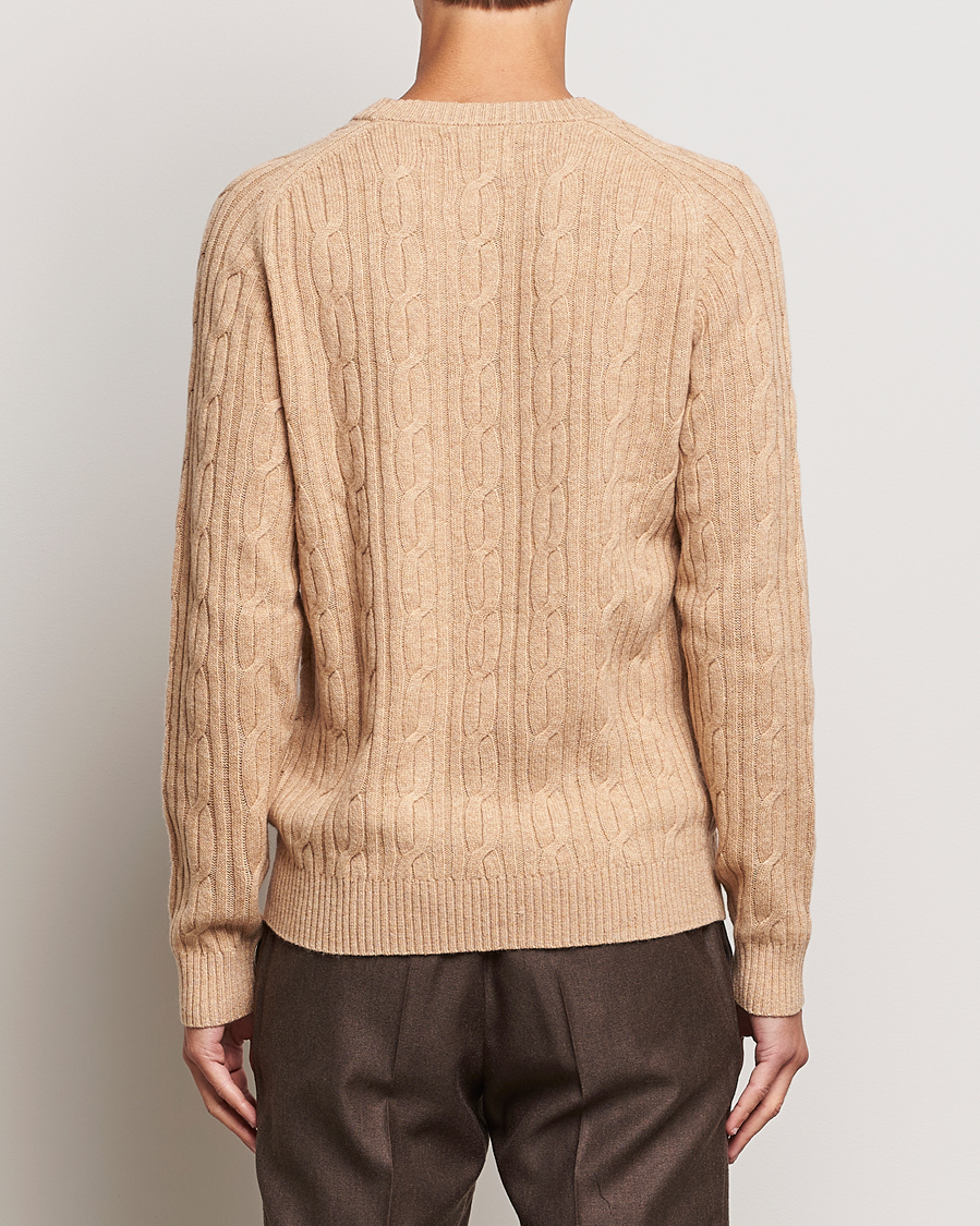 Uomini | Maglieria | GANT | Lambswool Cable Crew Neck Pullover Khaki Melange