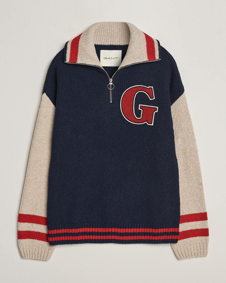 Uomini | Maglieria | GANT | Wool Neps Letter Half Zip Evening Blue