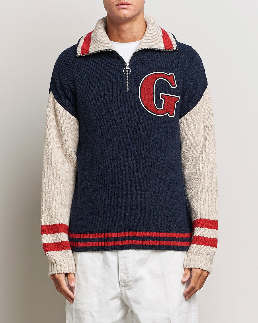 Uomini | Maglieria | GANT | Wool Neps Letter Half Zip Evening Blue