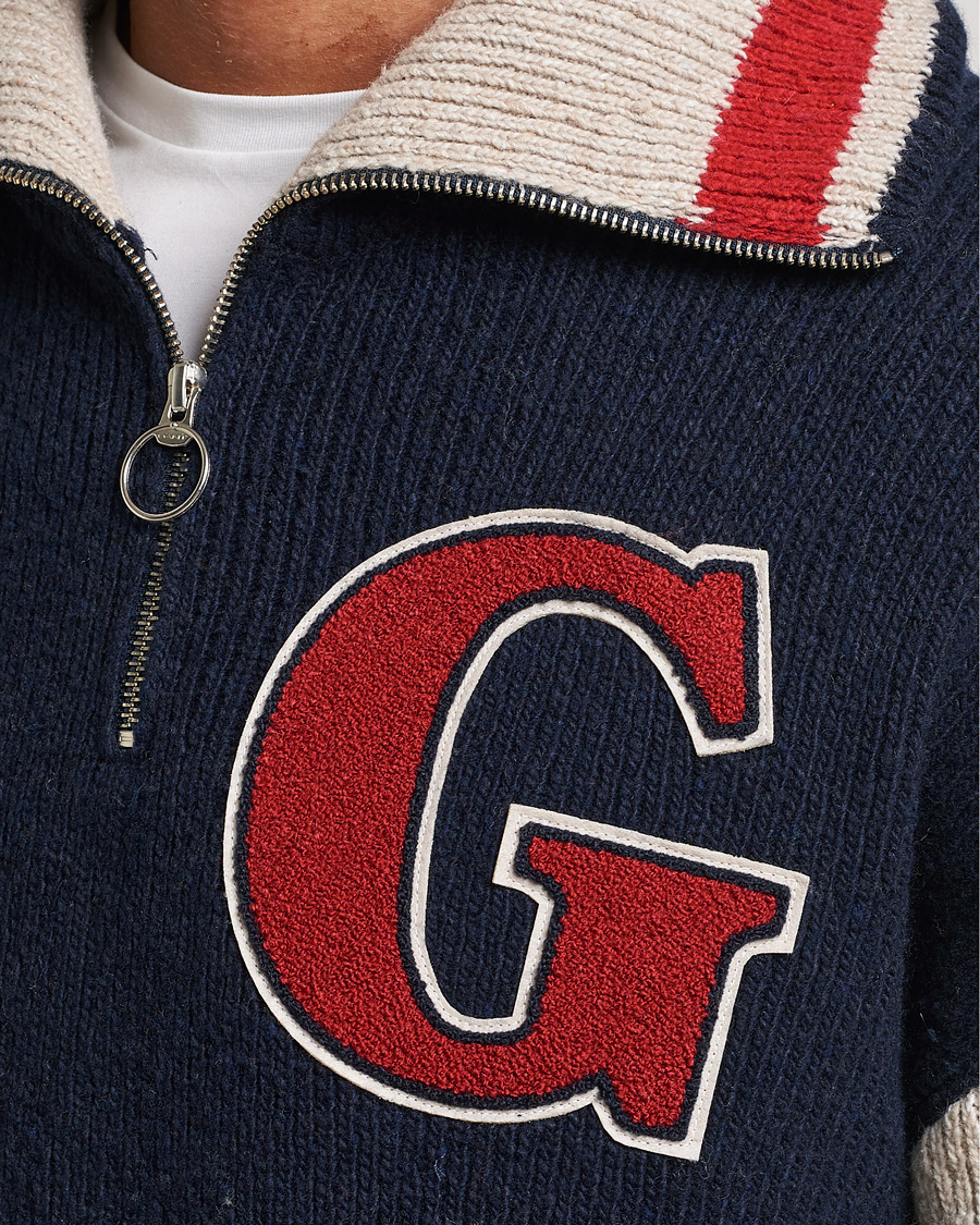 Uomini | Maglieria | GANT | Wool Neps Letter Half Zip Evening Blue