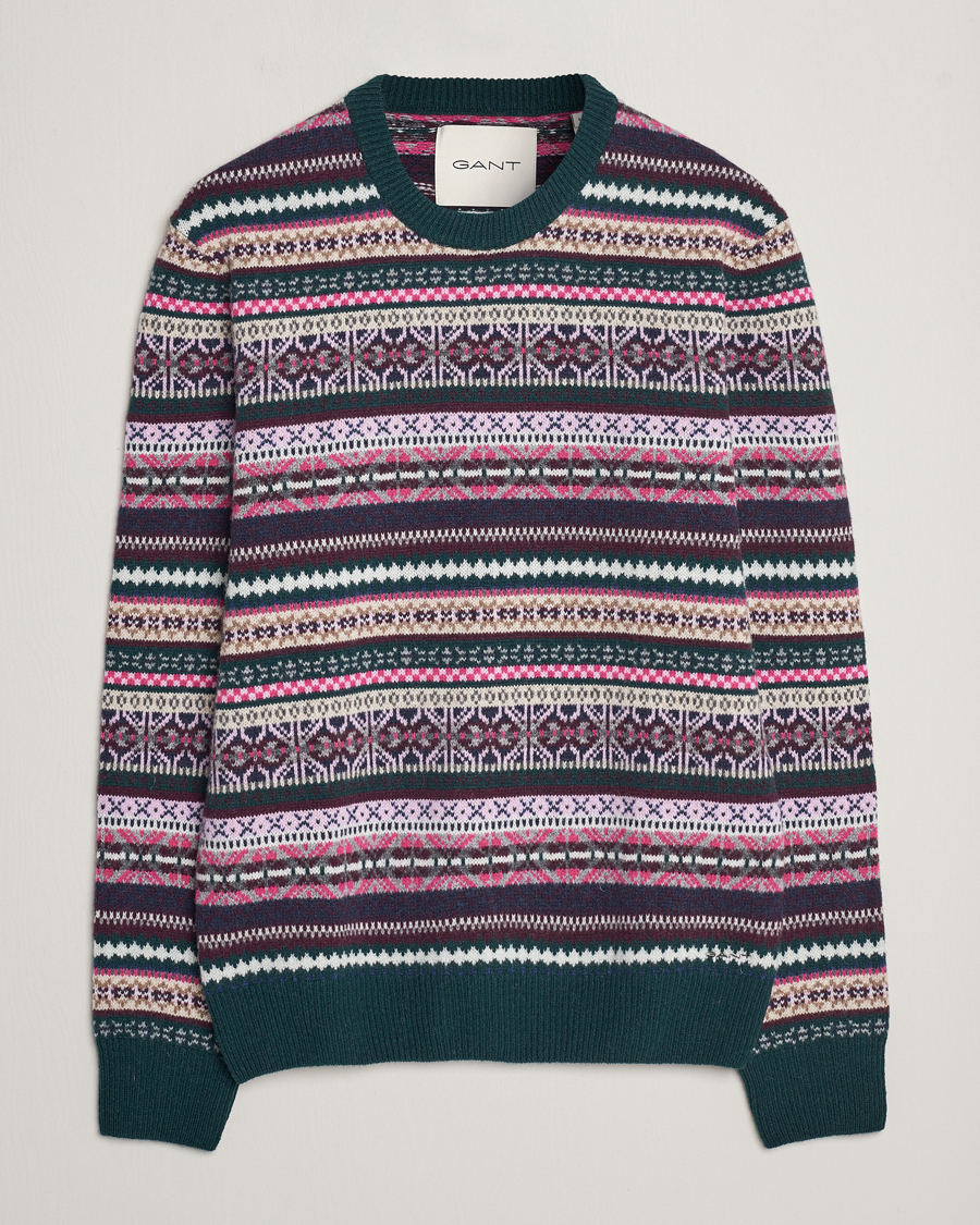Uomini | Maglieria | GANT | Wool Fairisle Sweater Tartan Green