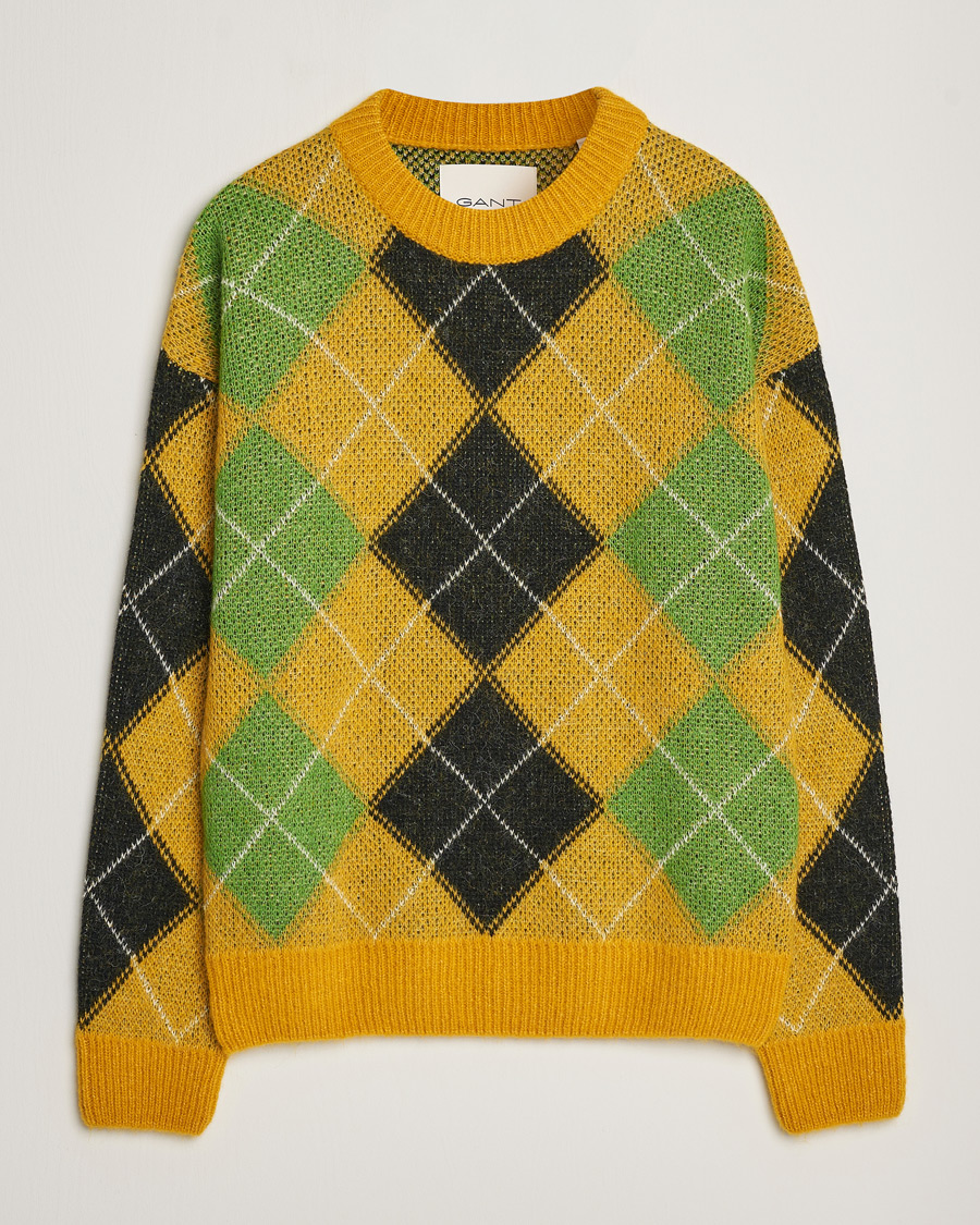 Uomini | Maglieria | GANT | Furry Argyle Crew Neck Sunflower Yellow