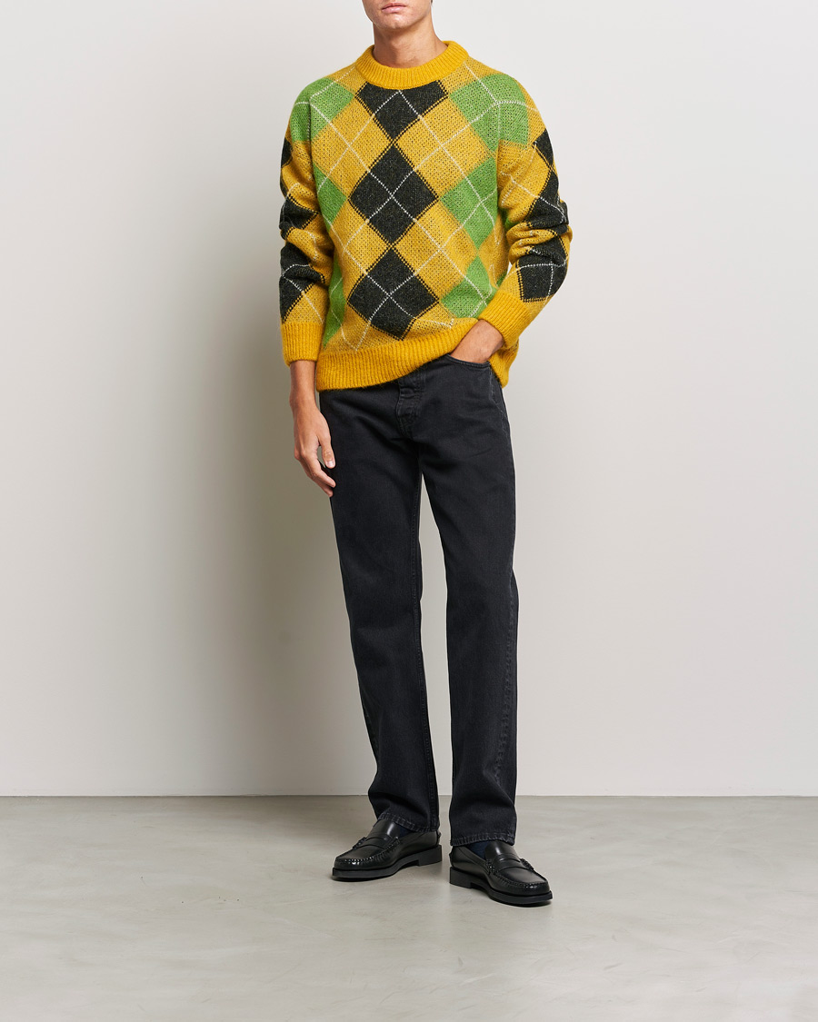 Uomini | Maglieria | GANT | Furry Argyle Crew Neck Sunflower Yellow