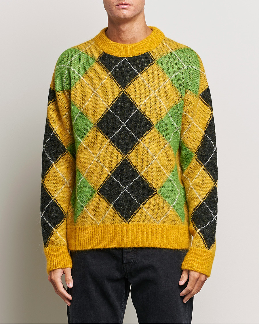 Uomini | Maglieria | GANT | Furry Argyle Crew Neck Sunflower Yellow