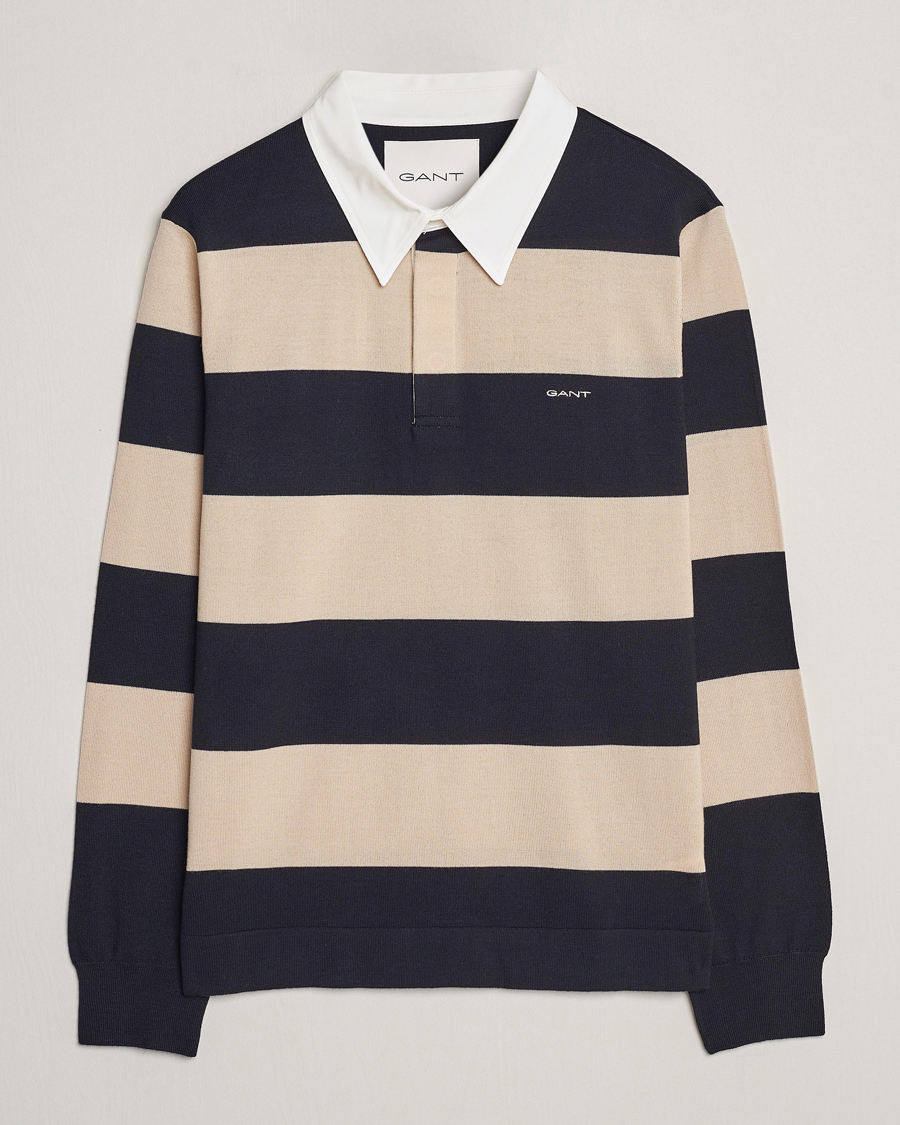 Uomini | Maglieria | GANT | Barstriped Knitted Rugger Beige/Navy