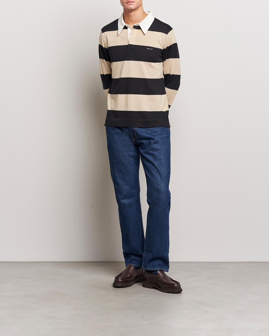 Uomini | Maglieria | GANT | Barstriped Knitted Rugger Beige/Navy