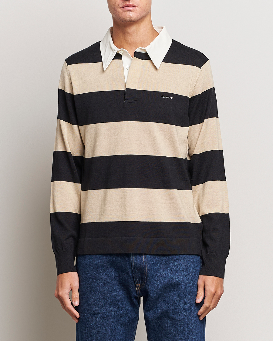 Uomini | Maglieria | GANT | Barstriped Knitted Rugger Beige/Navy