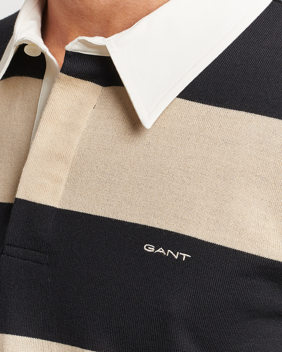 Uomini | Maglieria | GANT | Barstriped Knitted Rugger Beige/Navy