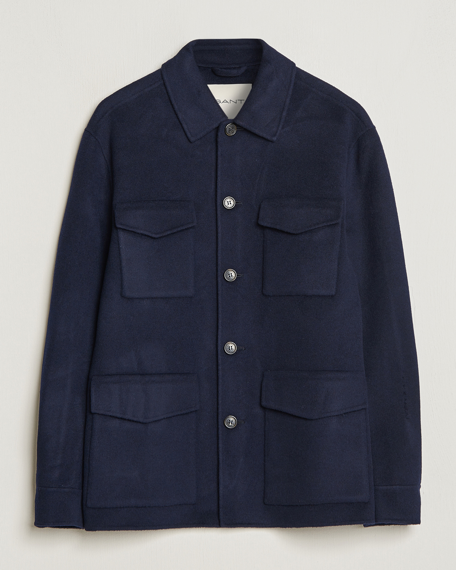 Uomini | Giacche | GANT | Wool Pocket Shirt Jacket Evening Blue