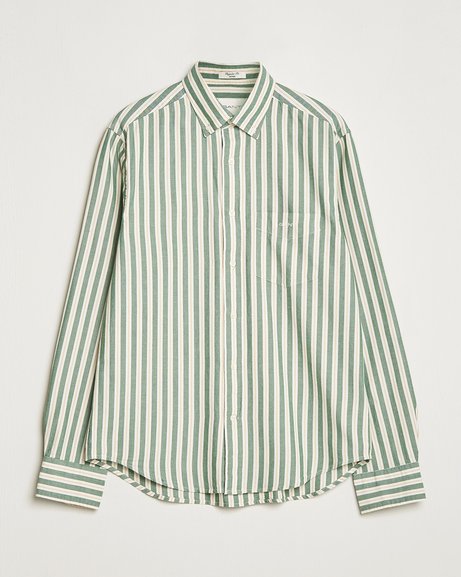 Uomini | Camicie | GANT | Regular Fit Archive Oxford Striped Shirt Forest Green