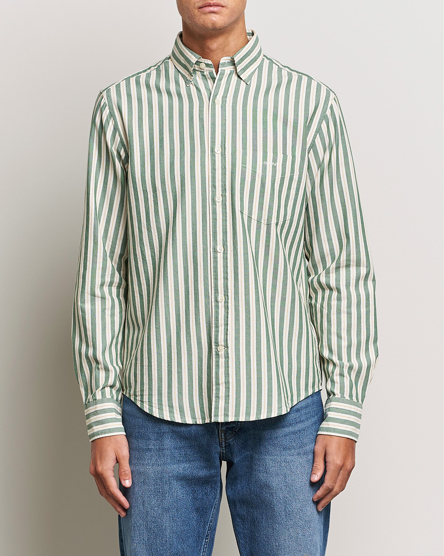 Uomini | Camicie | GANT | Regular Fit Archive Oxford Striped Shirt Forest Green