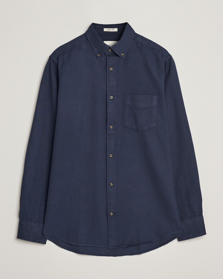 Uomini | Camicie | GANT | Regular Fit Herringbone Flannel Shirt Marine