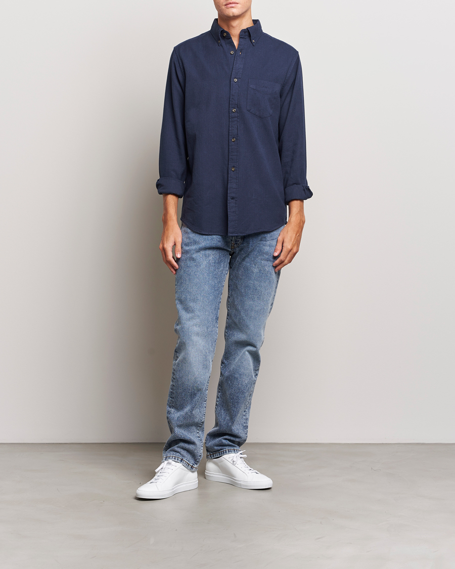 Uomini | Camicie | GANT | Regular Fit Herringbone Flannel Shirt Marine