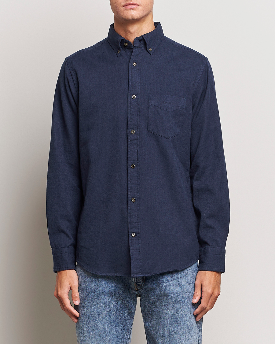 Uomini | Camicie | GANT | Regular Fit Herringbone Flannel Shirt Marine
