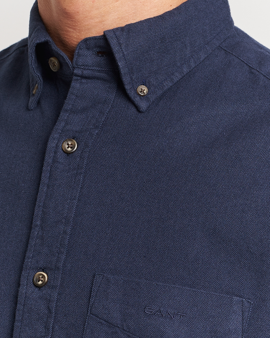Uomini | Camicie | GANT | Regular Fit Herringbone Flannel Shirt Marine