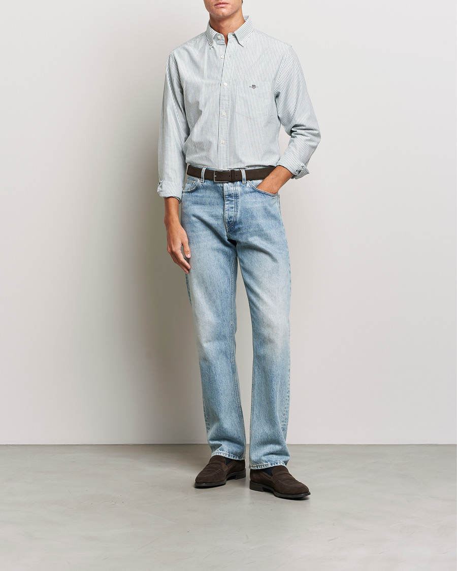 Uomini | Camicie | GANT | Regular Fit Striped Oxford Shirt Forest Green