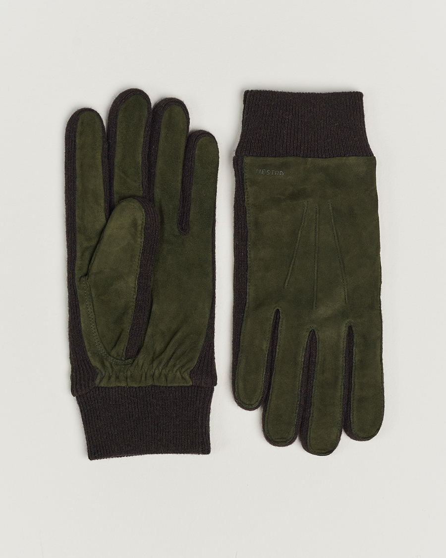 Uomini | Hestra Geoffery Suede Wool Tricot Glove Dark Olive | Hestra | Geoffery Suede Wool Tricot Glove Dark Olive