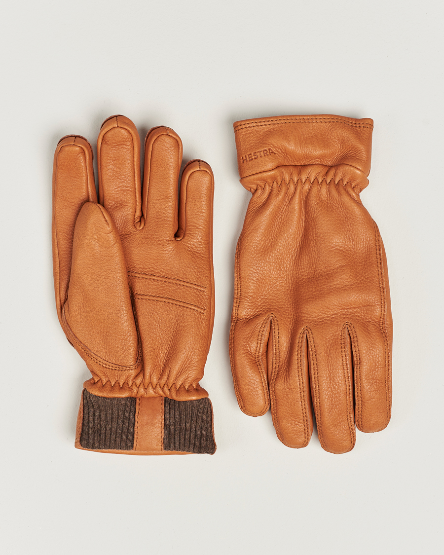 Uomini | Hestra Kjetil Deerskin Rib Knitted Cuff Glove Cognac | Hestra | Kjetil Deerskin Rib Knitted Cuff Glove Cognac