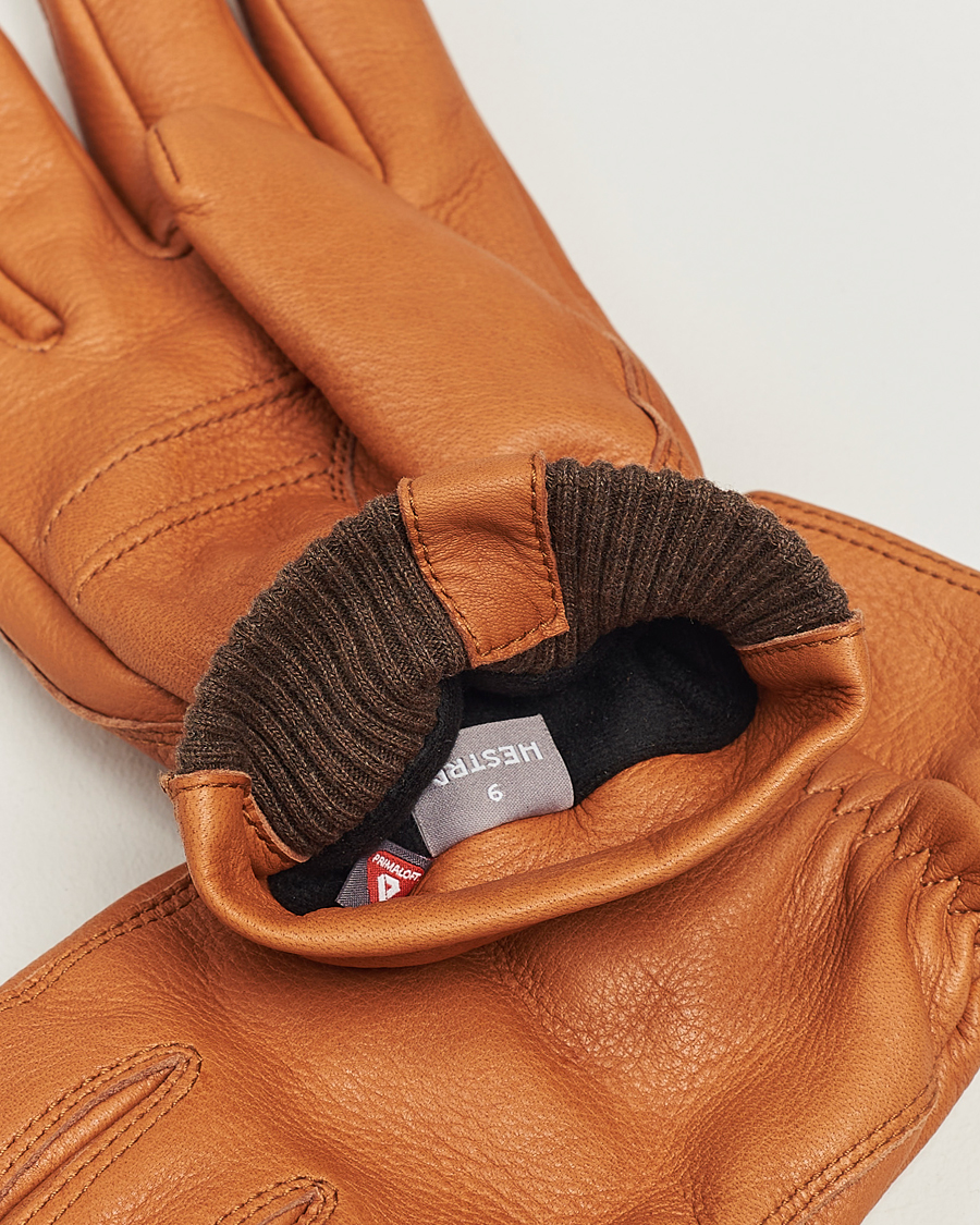 Uomini | Hestra Kjetil Deerskin Rib Knitted Cuff Glove Cognac | Hestra | Kjetil Deerskin Rib Knitted Cuff Glove Cognac