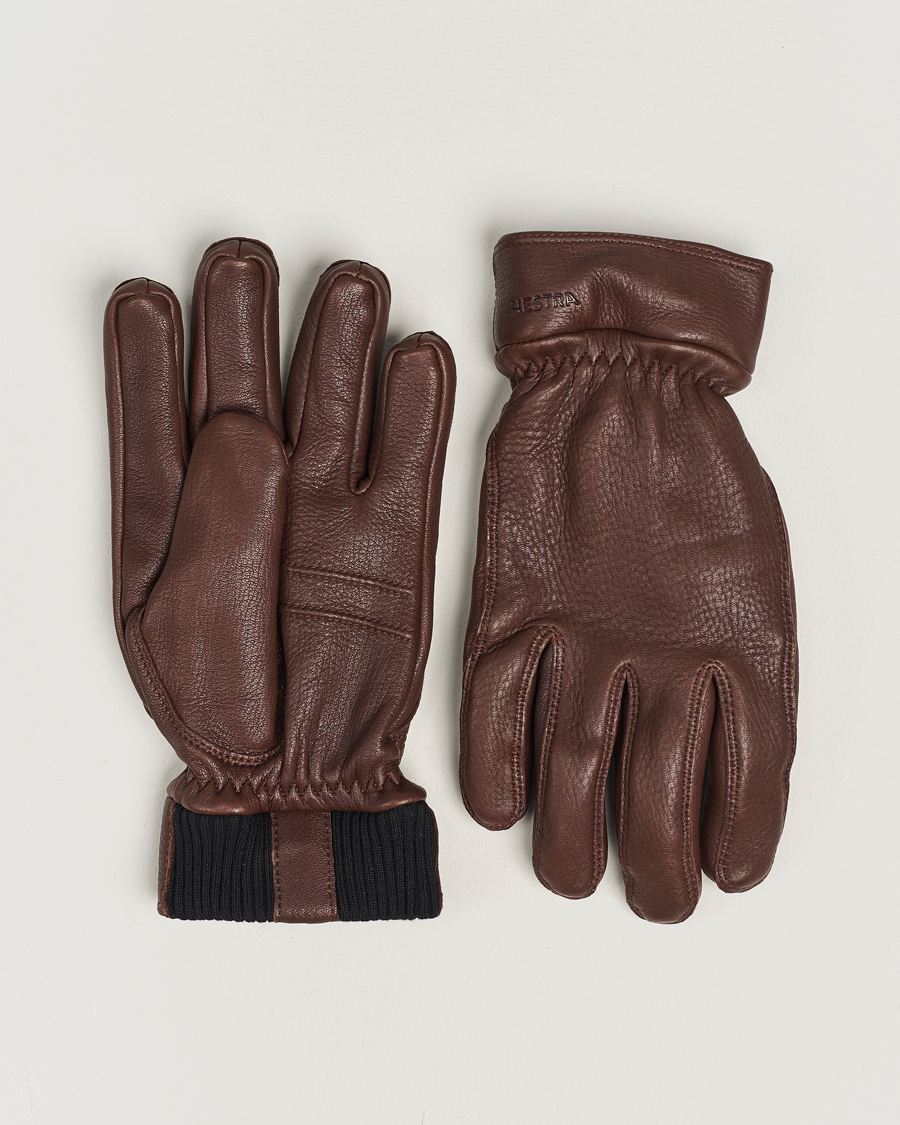Uomini | Hestra Kjetil Deerskin Rib Knitted Cuff Glove Chocolate | Hestra | Kjetil Deerskin Rib Knitted Cuff Glove Chocolate