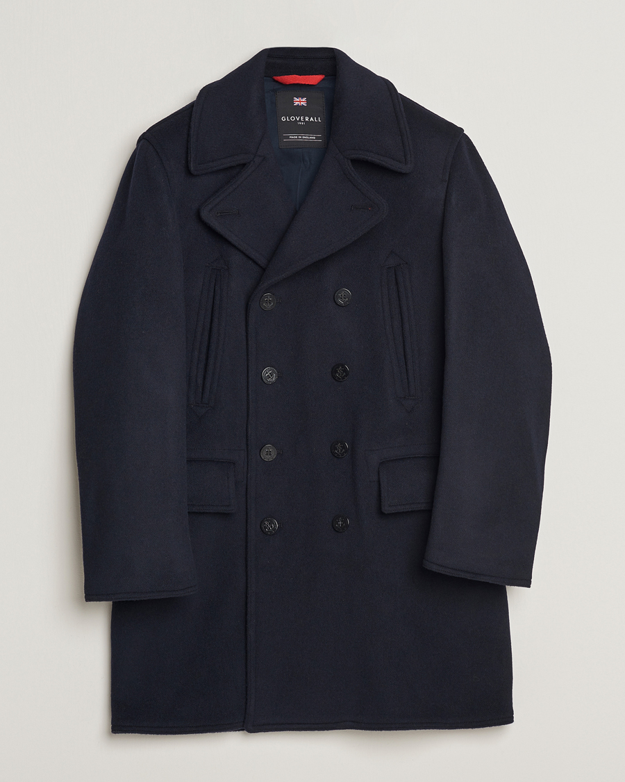 Uomini | Giacche | Gloverall | Churchill Long Reefer Peacoat Navy Royal