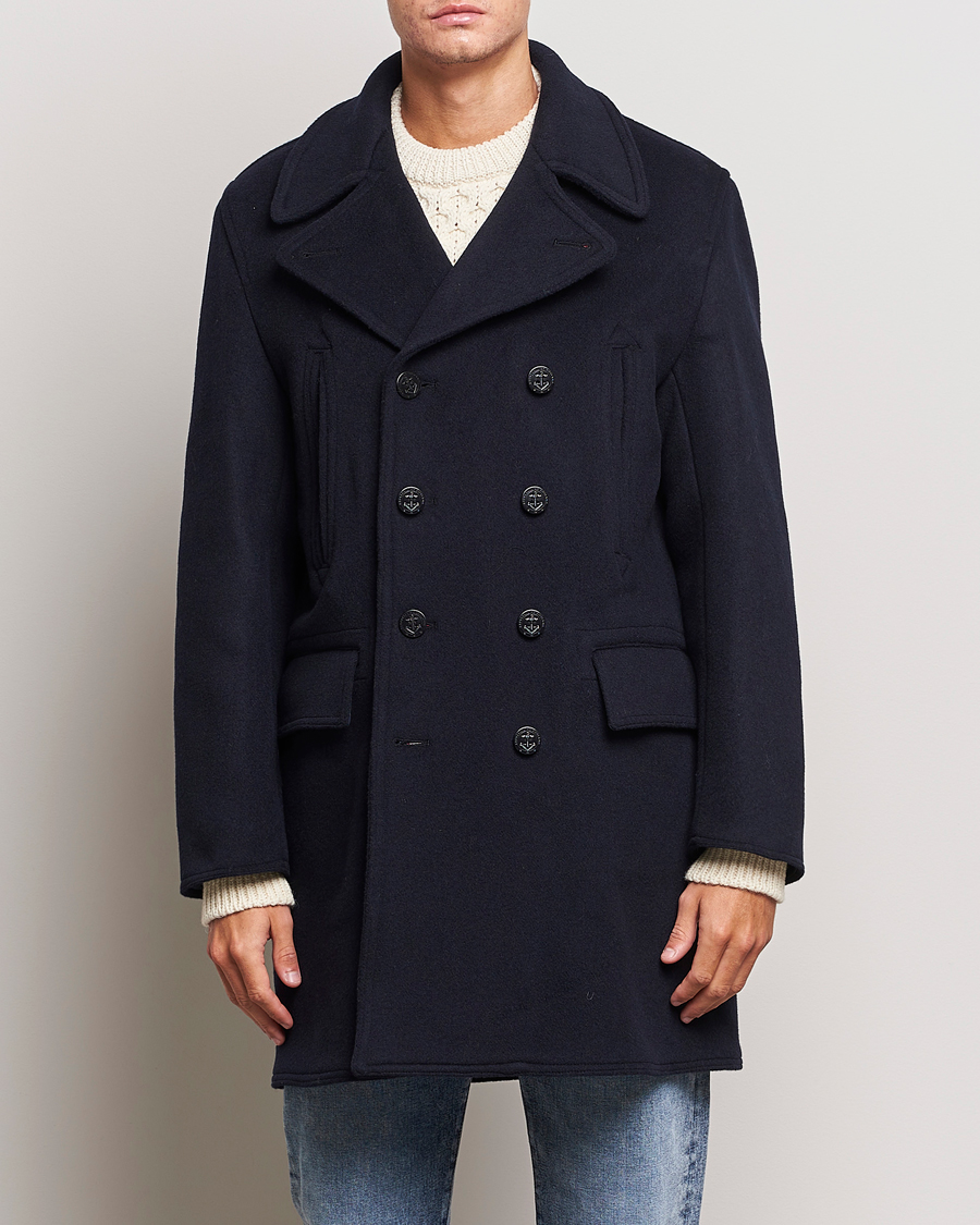 Uomini | Giacche | Gloverall | Churchill Long Reefer Peacoat Navy Royal