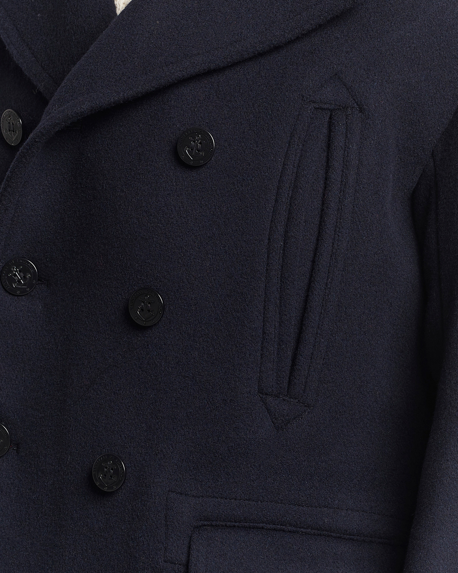 Uomini | Giacche | Gloverall | Churchill Long Reefer Peacoat Navy Royal
