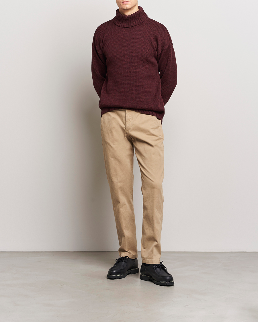 Uomini | Maglieria | Gloverall | Submariner Chunky Wool Roll Neck Burgundy