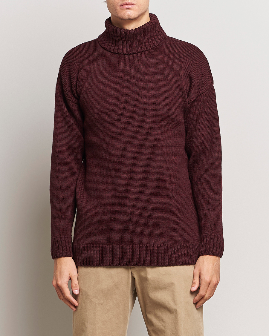 Uomini | Maglieria | Gloverall | Submariner Chunky Wool Roll Neck Burgundy