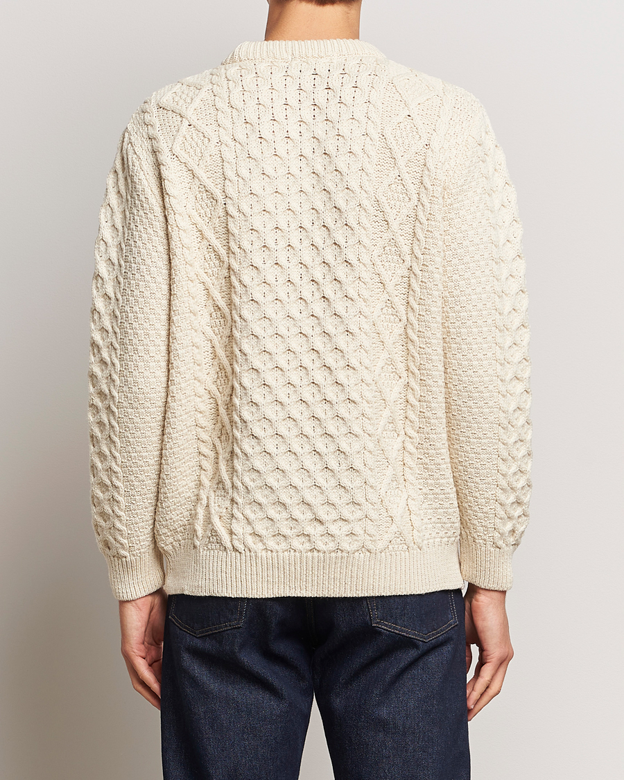 Uomini | Maglieria | Gloverall | Merino Wool Aran Cable Knitted Crew Neck Ecru