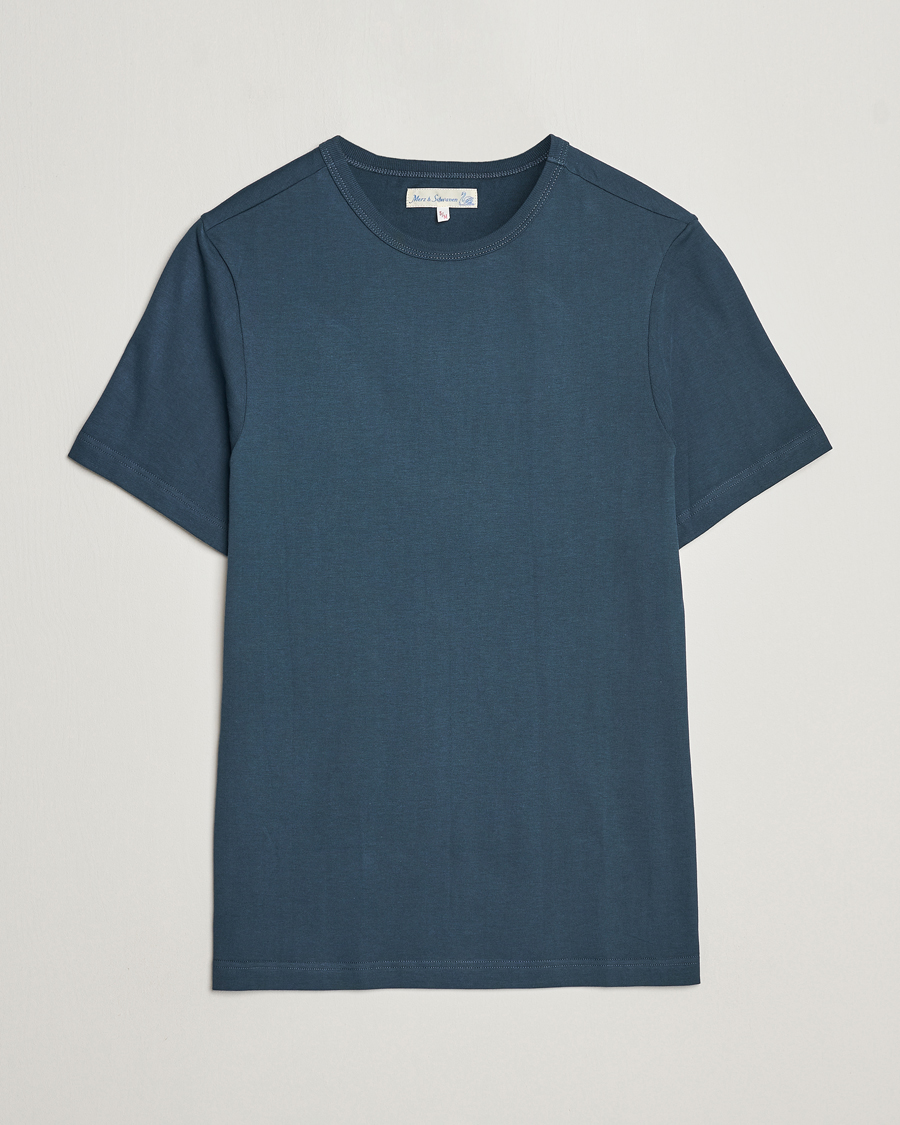 Uomini | T-shirt | Merz b. Schwanen | 1950s Classic Loopwheeled T-Shirt Mineral Blue
