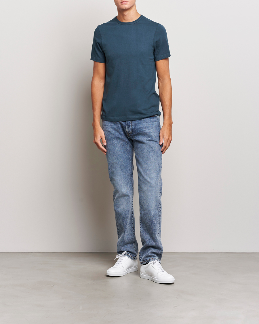 Uomini | T-shirt | Merz b. Schwanen | 1950s Classic Loopwheeled T-Shirt Mineral Blue