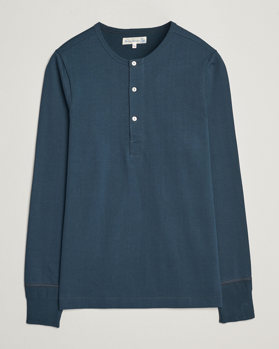 Uomini | Maglieria | Merz b. Schwanen | Classic Organic Cotton Henley Mineral Blue