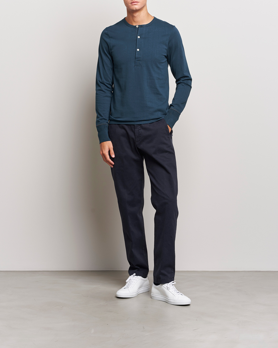 Uomini | Maglieria | Merz b. Schwanen | Classic Organic Cotton Henley Mineral Blue