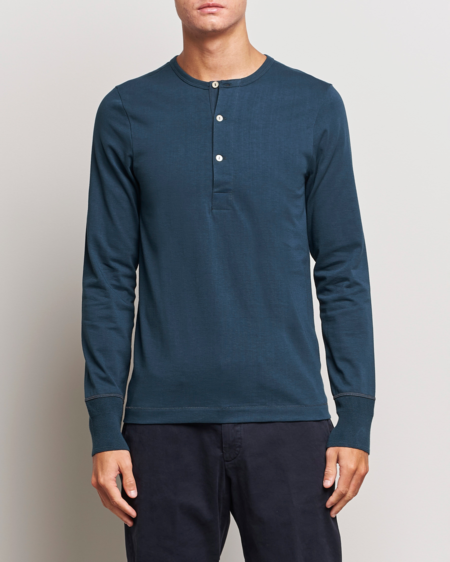 Uomini | Maglieria | Merz b. Schwanen | Classic Organic Cotton Henley Mineral Blue