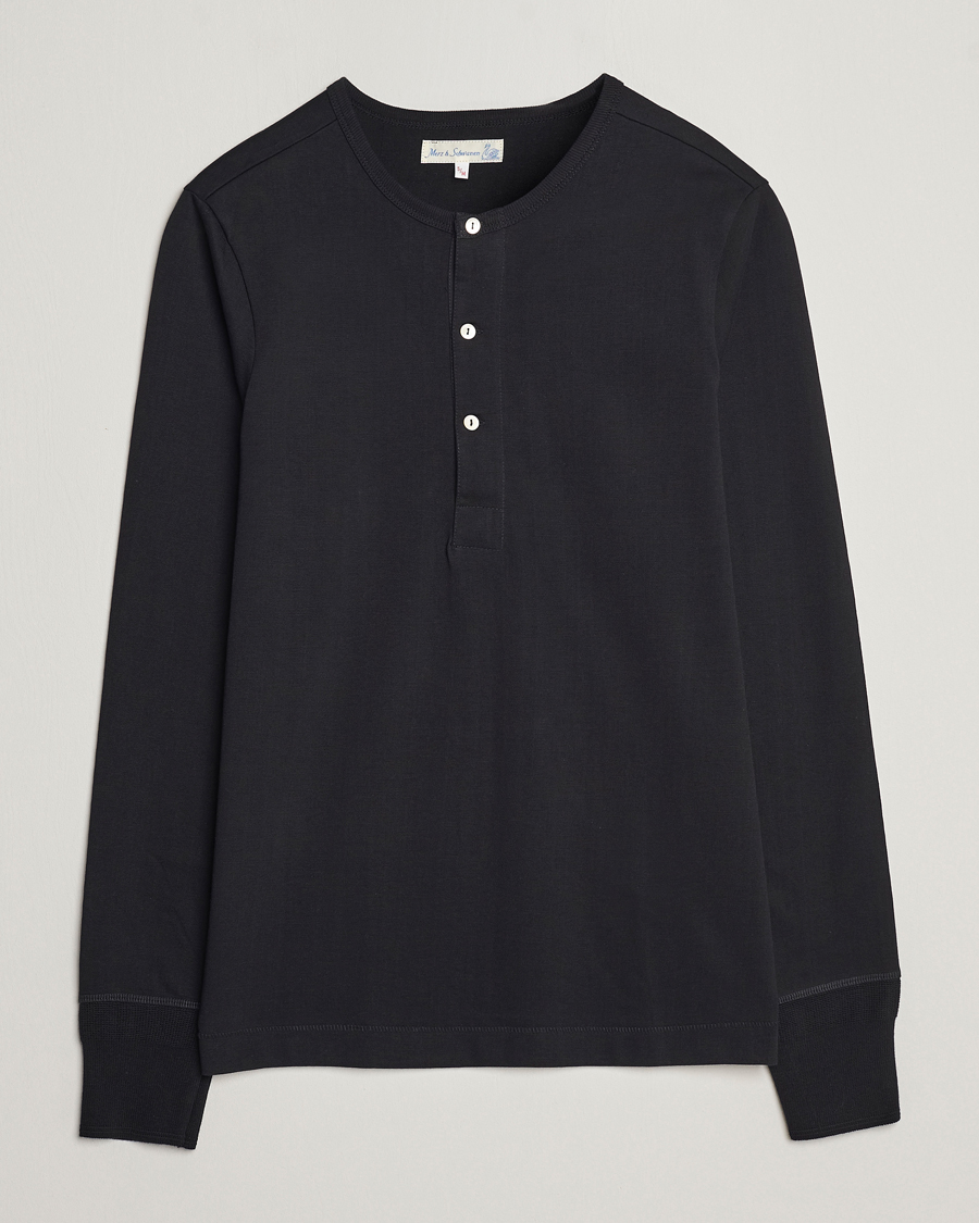 Uomini | Maglieria | Merz b. Schwanen | Classic Organic Cotton Henley Sweater Black