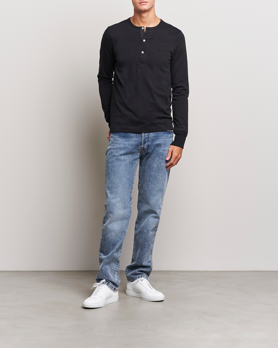 Uomini | Maglieria | Merz b. Schwanen | Classic Organic Cotton Henley Sweater Black