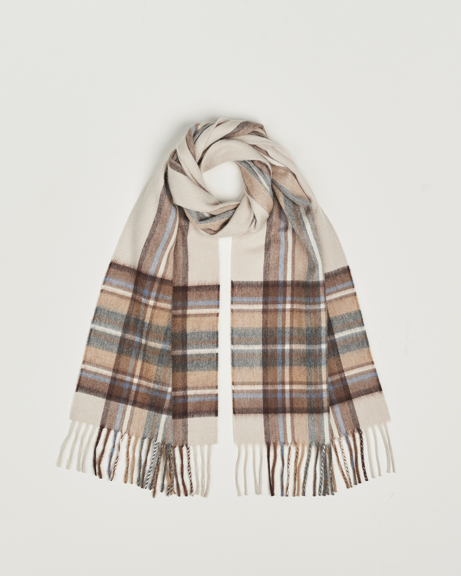 Uomini | Begg & Co Striped/Checked Cashmere Scarf 30*160cm Natural Jean | Begg & Co | Striped/Checked Cashmere Scarf 30*160cm Natural Jean